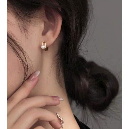 925 sterling silver earring Fashion Four-Prong Zircon Pearl Ear Ring Paper Clip Ear Bone Buckle Cute Trend Women Girl Ear Jewelr