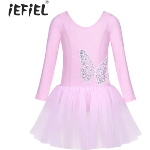 Girls Ballet Dance Gymnastics Leotard Kids Ballerina Dance Leotard Tulle Sequined Tutu Dress Children Performance Dress Leotard