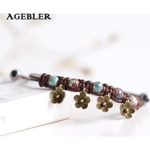 Bohemia Fashion Hand Woven Ceramic Charm Bracelet Alloy Flower Small Jewelry Women Hot-selling Wholesale Summer Style Two Colors