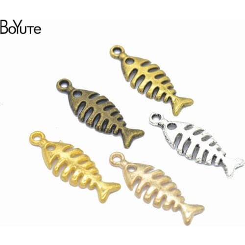 BoYuTe Wholesale (150 Pieces/Lot) Metal Alloy 26*9MM with 2MM Hole Fish Bone Charms for Jewelry Making Diy Hand Made Accessories