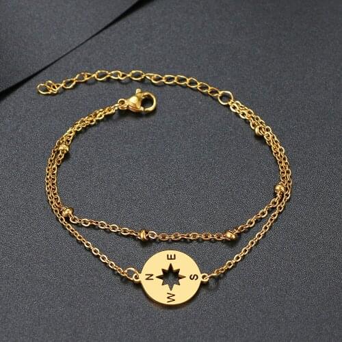 Stainless Steel Bracelets Compass Classic Fashion Style Double Layer Bracelet For Women Fine Fashion Jewelry Wedding Party Gifts
