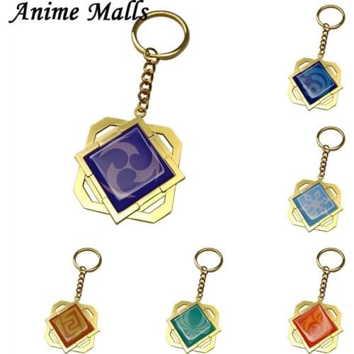 Hot Anime Genshin Impact yue Harbor Keychains Metal Jewelry Cosplay Key Chain 7 Element Weapons Eye of God Accessories Key Ring