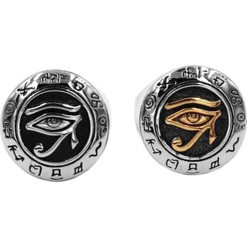 Egyptian Eye of Horus Ra Udjat Amulet Ring Stainless Steel Jewelry Gold Retro Motor Biker Mens Boys Ring Wholesale SWR0703B