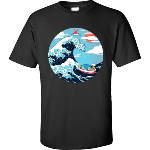 T Shirt for Men The Great Wave of Ponyo 100% Cotton Casual Tshirt Ponyo on the Cliff Crewneck T-shirts Short Sleeve