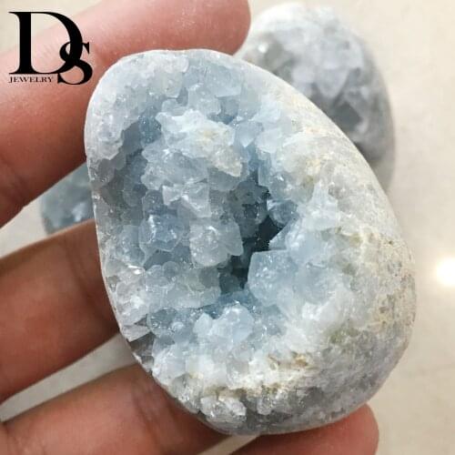 1pcs Beautiful Natural Celestite Geode egg Figurine Blue Celestine Drusy Cluster Quartz Mineral Specime For Home Decoration Gift