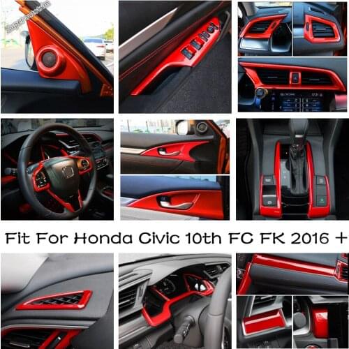 Red Interior Parts For Honda Civic 10th FC FK 2016 - 2020 Pillar A Speaker Tweeter / Steering Wheel / Reading Lights Cover Trim