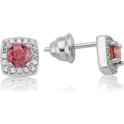Valori Jewels 0.50 Carat, Zirconia Red And White Round Gemstone, Rhodium Plated, Sterling Silver Earrings
