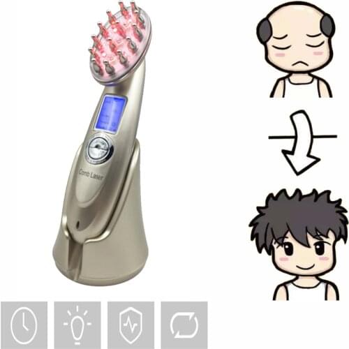 Rechargeable LED Microcurrent Laser Regrowth Hair Growth Comb Brush Scalp Massager RF Radio Frequency Photon Anti Hair Loss