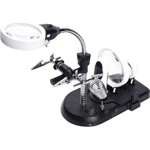 Third Hand Soldering Magnifier 2.5X 5X 16X Desktop Magnifier Welding Magnifying Glass with Led Light Soldering Helping Hands