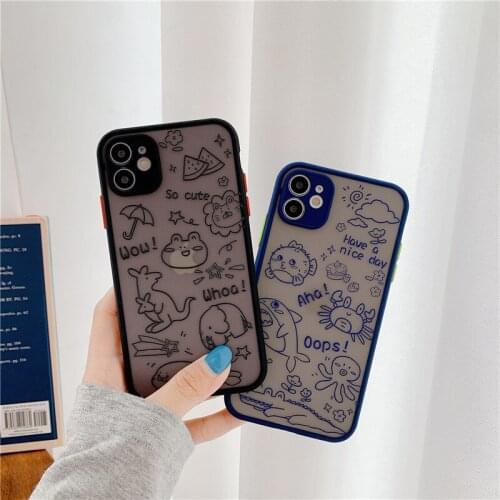 JAMULAR Cartoon Lion Fish Animal Fitted Case For iPhone11 Pro 7 XS MAX X XR SE20 8 6Plus Matte Silicone Phone Cover Candy Fundas