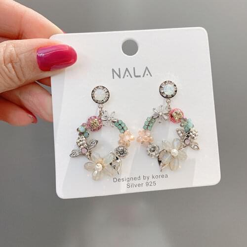 Trendy Cute Colorful Flower Earrings For Women Girls Jewelry Female Rhinestone Crystal Round Circle Stud Earrings Gifts Brincos