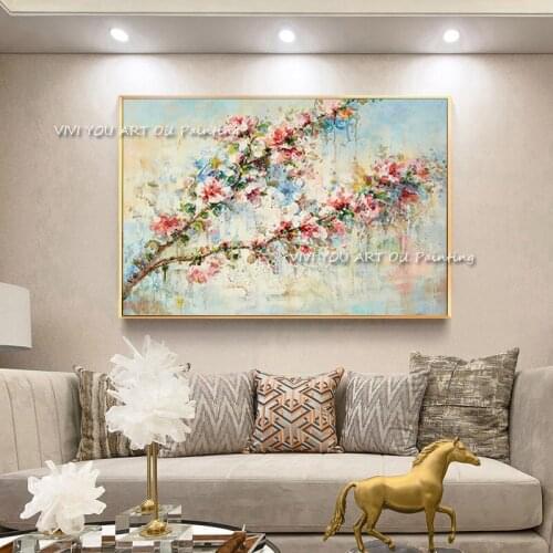 Original Handpainted Thick Palette Knife Painting Modern Flower oil Painting Canvas Wall Art Colorful Leave painting Home Decor