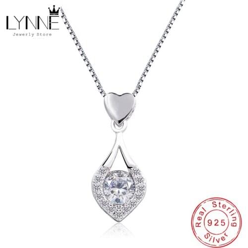 New Women Wedding Jewelry 925 Sterling Silver Water Drop Necklace Fashion Cubic Zirconia Heart Pendant Collarbone Chain Necklace