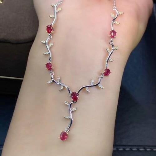 Luxury Branches Branches Natural red ruby gemstone Pendant necklace S925 silver Natural gem necklace woman wedding gift jewelery