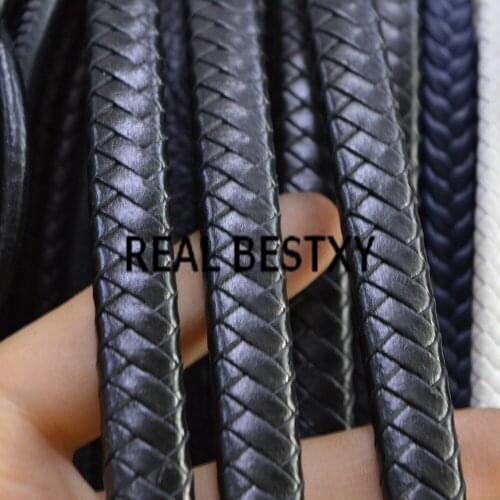 REAL BESTXY 5m/lot 12*6mm/black Leather Handmade Beading Bracelet Jewelry Making Thread String Rope flat braided leather straps