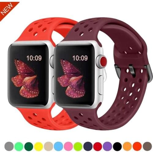 Silicone Strap Compatible with Apple Watch 6 SE 5 4 44mm 40mm Sports breathable bracelet strap for iwatch 3 2 1 42mm 38mm Band