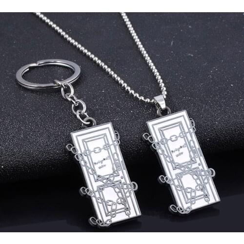 SG Hot Game Silent Hill Necklaces Pendants Link Chain Square Door Choker For Women Men Car Keyring Key Holder Jewelry