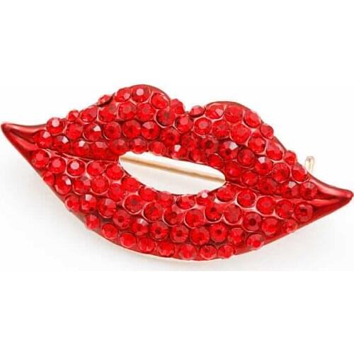 WYBU Newest Fashion Red Lip Brooch Gifts For Women Bling Rhinestone Charm Brooch Hijab Pins Clothes Jewelry Pins Luxury Broche