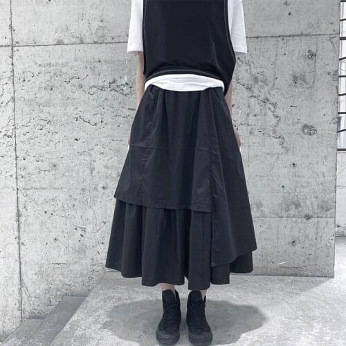Big size Yamamoto black original high waist skirt for womens new loose and versatile mid long A-line skirt in spring and summer