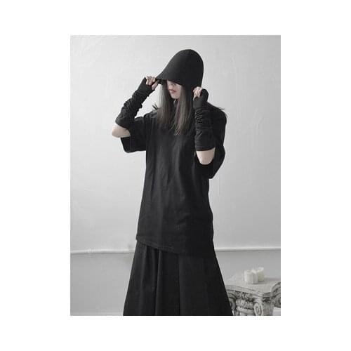 Women Black Split Joint Hollow Out Temperament T-shirt New Round Neck Long Sleeve Fashion Tide Spring Summer 2020 1S659