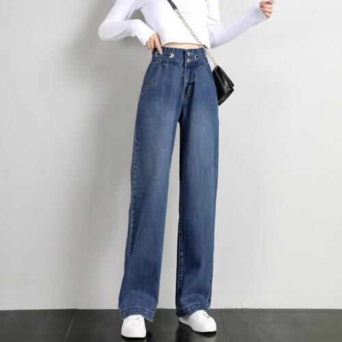 High-waist wide-leg jeans women spring summer new fashion casual ins tide drop mop pants straight loose wide-leg pants women