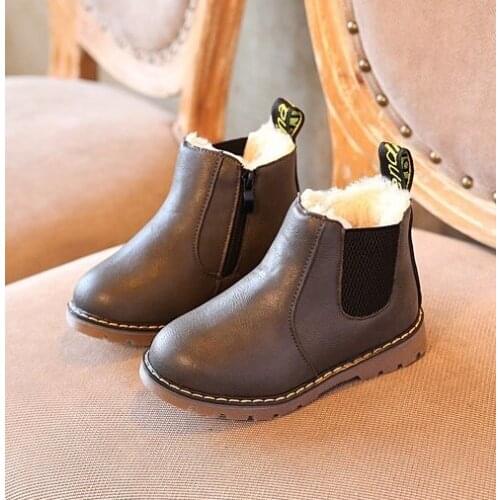 Winter Warm Children Boots For Girls Fashion PU Leather Kids Shoes Plush Ankle Boot Girl Snow Boots With Zipper