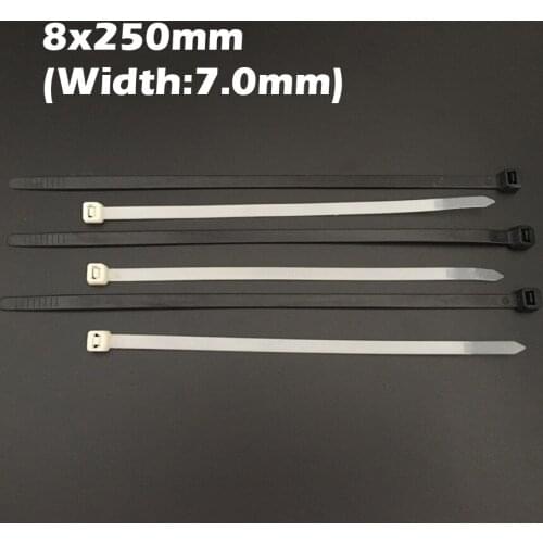 100pcs 8x250 8*250mm (7mm Width) White Black Nylon66 Network Electric Wire String Zip Fastener Self-Locking Plastic Cable Tie