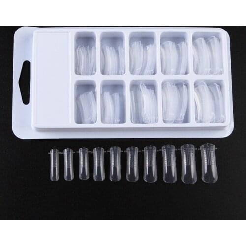 100 pcs /box , 10 Transparent Fake Nail Molds Full Cover Nail Form With Liner Nail Tips Gel UV Acrylic Nail Art Tool Mold