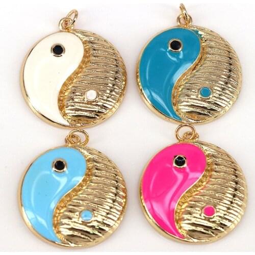 20Pcs Colorful Enamel Yinyang Round Shape Pendant, Gold Filled Tai Ji Charm,Necklace Bracelet Religious Charm Pendant,25mm