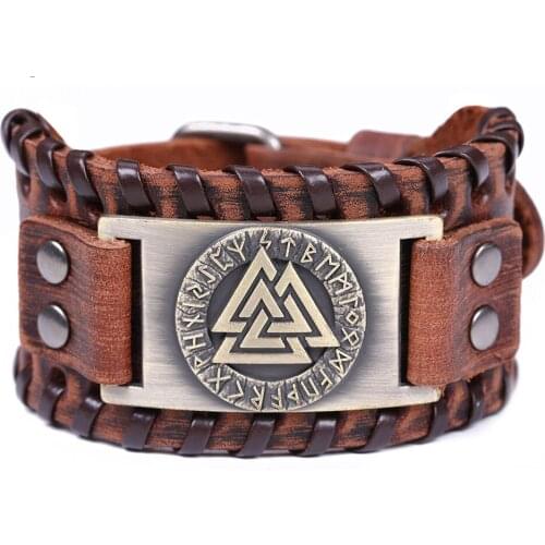 2020 Europe and America fashion Viking Runes bracelet Wide Leather Bracelet Amulet Adjustable Vintage Slavic Norway Men Jewelry