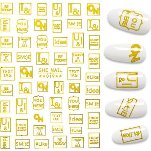 2021 English Characters Geometry Love 3D Nails Art Sticker Self-Adhesive Manicure Accessories Decal
