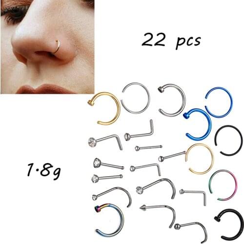 22 Pcs/set Nose Stud Rings Punk Rock Fake Piercing Kit Colors Geometric Lip Studs Septum Ring Men Hip Hop Body Jewelry for Women