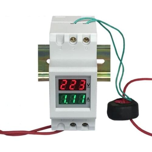 2P 36mm Din Rail Dual LED Voltage Current Meter Voltmeter Ammeter AC 80-300V 250-450V 0-100A