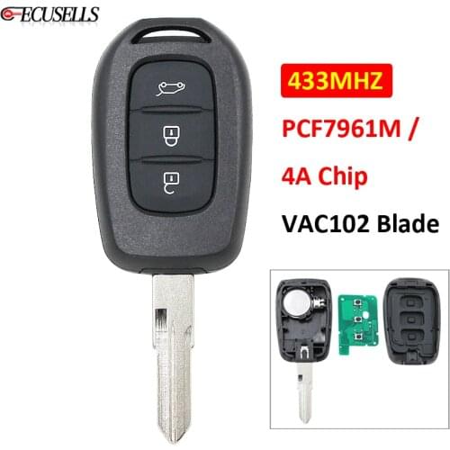 3 Button Remote Car Key 433MHz 4A PCF7961M Chip VAC102 for Renault Duster Dokker Twingo 3 Clio 4 Trafic Master 3 Logan Sandereo