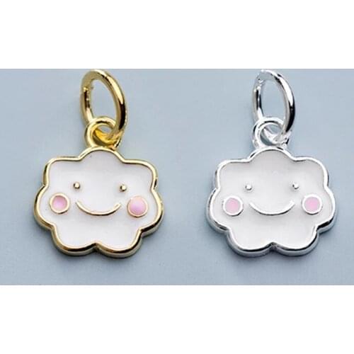 925 Sterling Silver Cute Smile Face Cloud Charms Decoration Girls Earring Bracelets Silver Pendants DIY Jewelry Findings 10x9mm