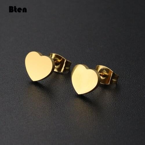 Bten Trendy Minimalist Stainless Steel Mini Small Love Heart Stud Earrings for Women Student Teen Jewelry Gift