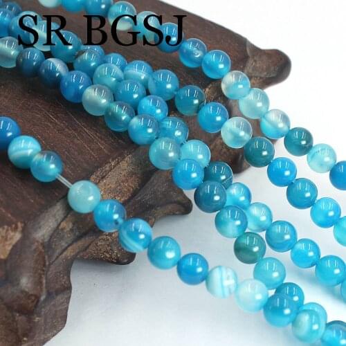Free Shipping 5 Strands 6mm Blue Band Agat Stone Charms Beads for Bracelets Wholesale Jewelry Making 15"