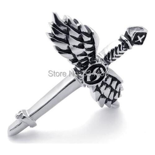 Free shipping top quality 316L stainless steel feather wings sword pendants necklace boy girl men women gifts jewelry wholesale