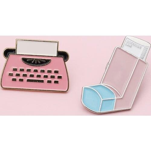 Vintage Pink typewriter U disk enamel Pins Vinyl Records Record memories Lapel Pin Brooches Shirt Bag Badges women Jewelry Gift