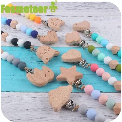 Fosmeteor Baby Pacifier Clip Chain Silicone Bead Animal Pacifier Clip Without BAP Nipple Clip Baby Bottle Clip Chain
