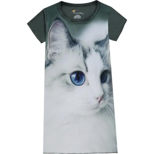 Kids Nightdress Pajamas Cute Cat Print Dress For Girls Short Sleeve Toddler Girl Dresses Party Princess Costume Kids Clothes