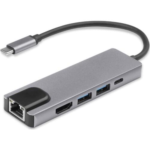 Type-C HUB 5 In 1 To HDMI USB 3.0 Docking Station Gigabit Ethernet Notebook Computer Adapter With PD Charging