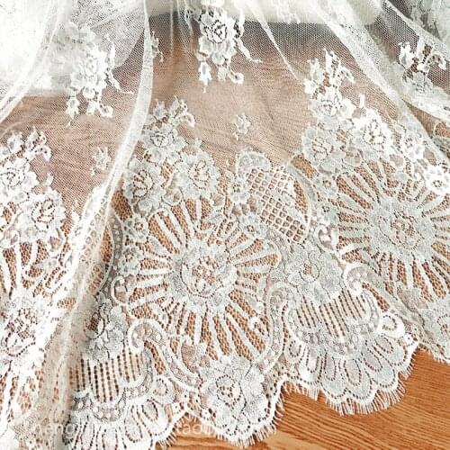 GLace 3M/Lot White eyelash lace fabric mesh high-end European clothing wedding dress veil accessories TX1034