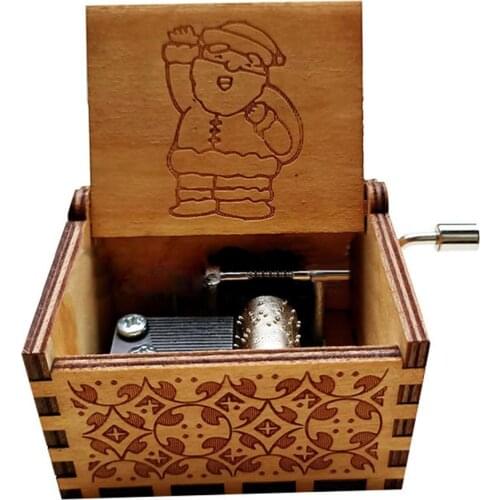 Classic Santa Claus Wooden Hand Crank Music Box Art Craft Table Decor Collection Figurines & Miniatures