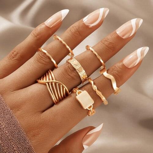 Tocona 8pcs/sets Charms Gold Ring Sets for Women Men Hollow Out Geometry Alloy Metal Party Jewelry Accessories кольца 18631
