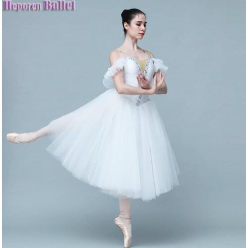 Professional Female Adult Or Kid White Ballet Costume Dance Gauze Long Skirt Canopy Dress For Stage Repertoire Performance