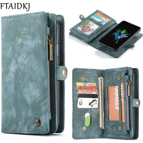 Multifunction PU Leather Zipper Wallet Case For iPhone XS Max XR X Magnetic Detachable Filp Case For iPhone 7 8 6 6S Plus Cover