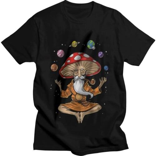 Buddha Magic Mushroom T-shirt Men Novelty T Shirt Short Sleeve 100% Cotton Psilocybin Psychedelic Fungi Tshirt Cool Tee Tops