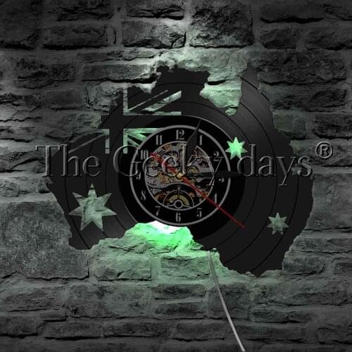AU Map Of Australia Flag Vinyl Record Wall Clock Modern Design Home Decor Australia Patriotic LED Night Light Sleep Lamp
