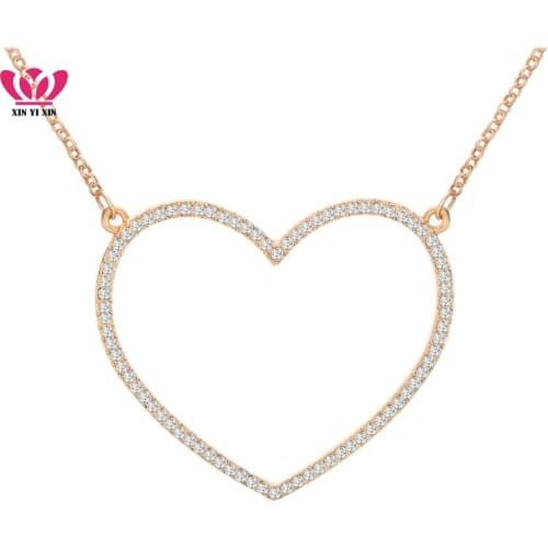 New Fashion Heart Crystal Rose Gold Color Love Pendant Necklace Made with Czech Crystal Wholesale For Wife Gift Best 2018